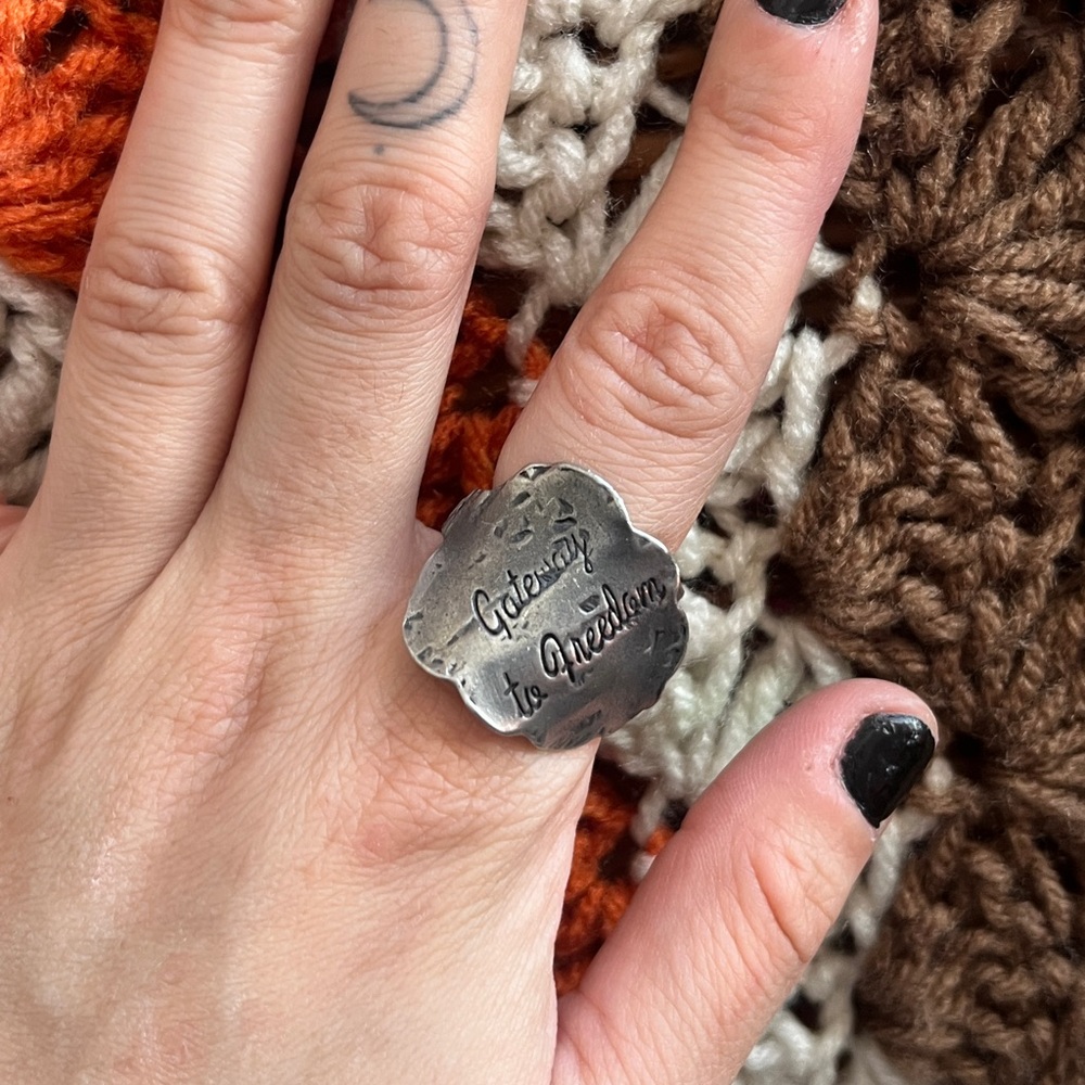 Silver Engraved Spoon Statement Ring - image 1